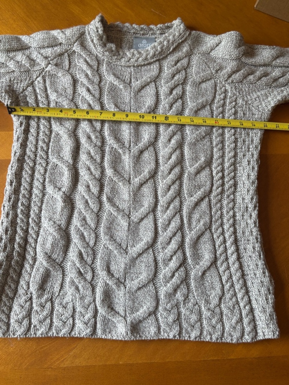 Aran Crafts Sweater Women Medium Gray Merino Wool Cable Knit Fisherman Ireland - Picture 5 of 11